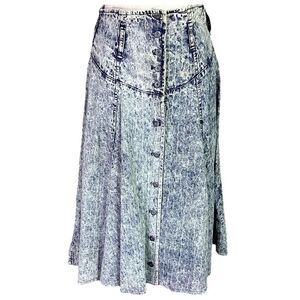 Vintage Blue Denim Skirt Vintage 80s Size 9/10 Juniors Acid Wash Button Up Midi